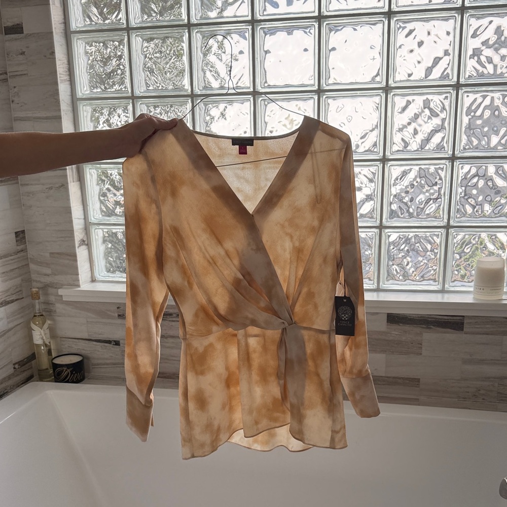 Vince Camuto Cream and Tan Wrap Blouse